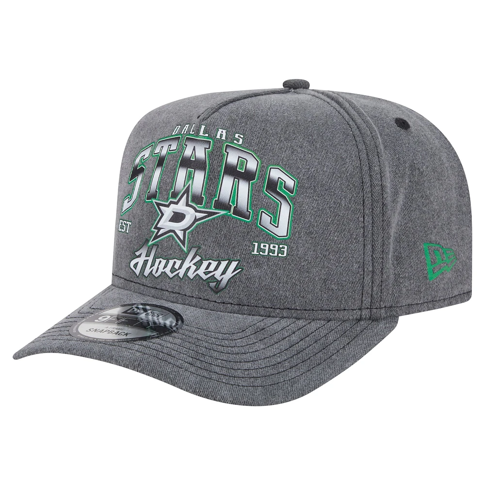 Men's New Era  Charcoal Dallas Stars Throwback Washed A-Frame Pre-Curved 9FIFTY Snapback Hat