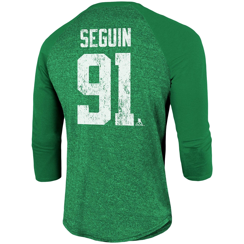 Men's Tyler Seguin Kelly Green Dallas Stars Name & Number Tri-Blend Raglan 3/4-Sleeve T-Shirt