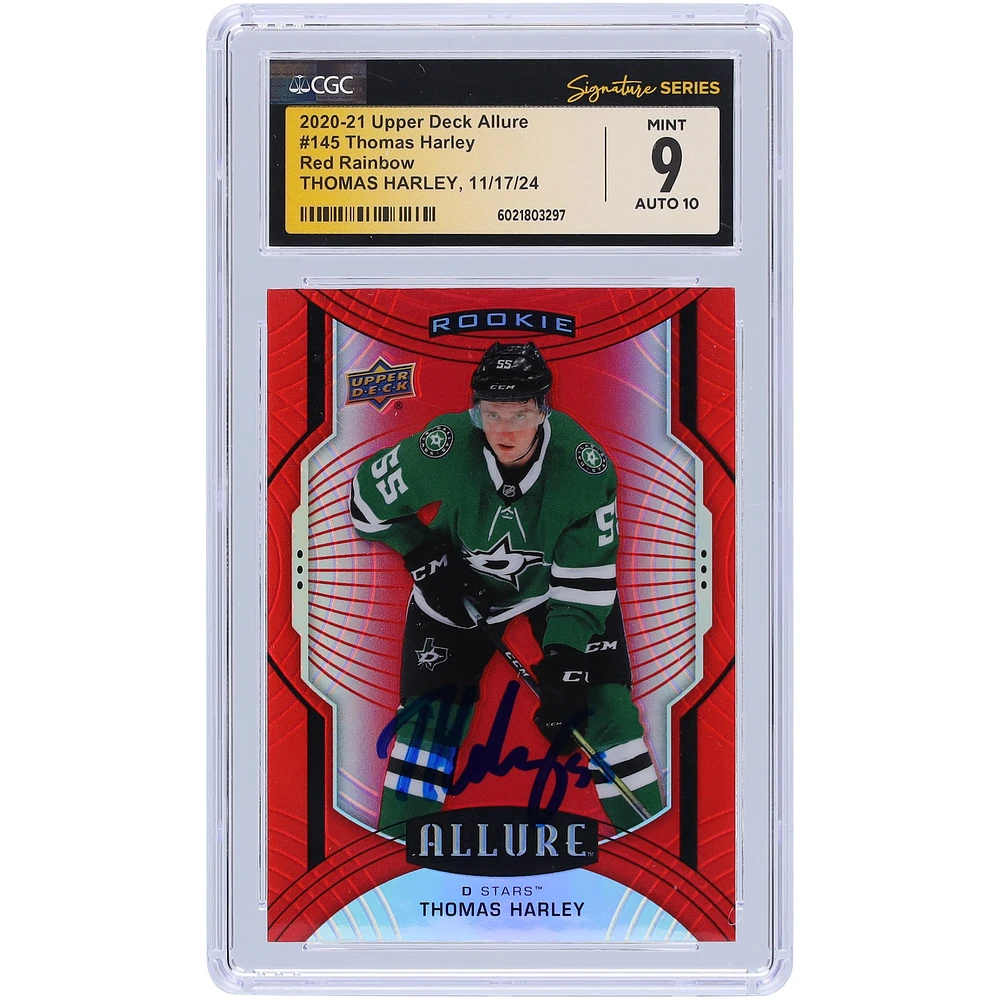 Thomas Harley Dallas Stars Autographed 2020-21 Upper Deck Allure Red Rainbow #145 CGC Fanatics Witnessed Authenticated 9/10 Rookie Card