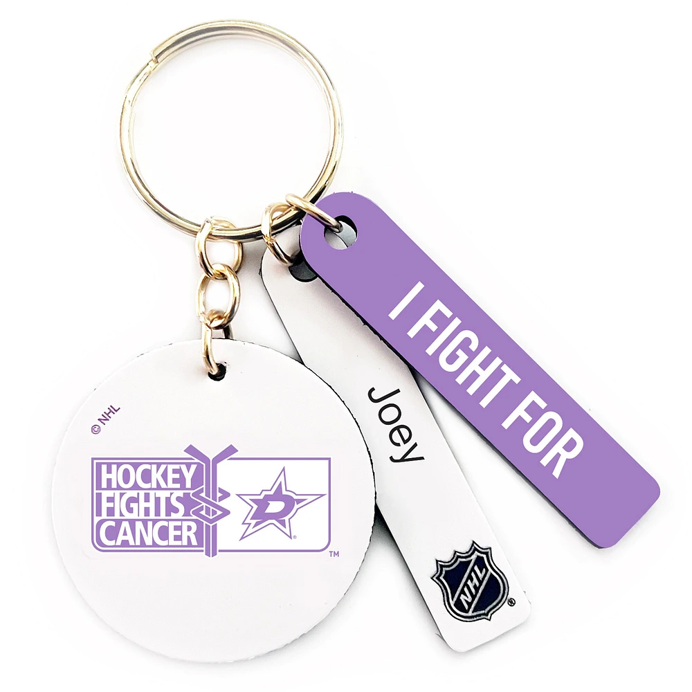 Porte-clés ruban personnalisé Dallas Stars Hockey Fights Cancer blanc