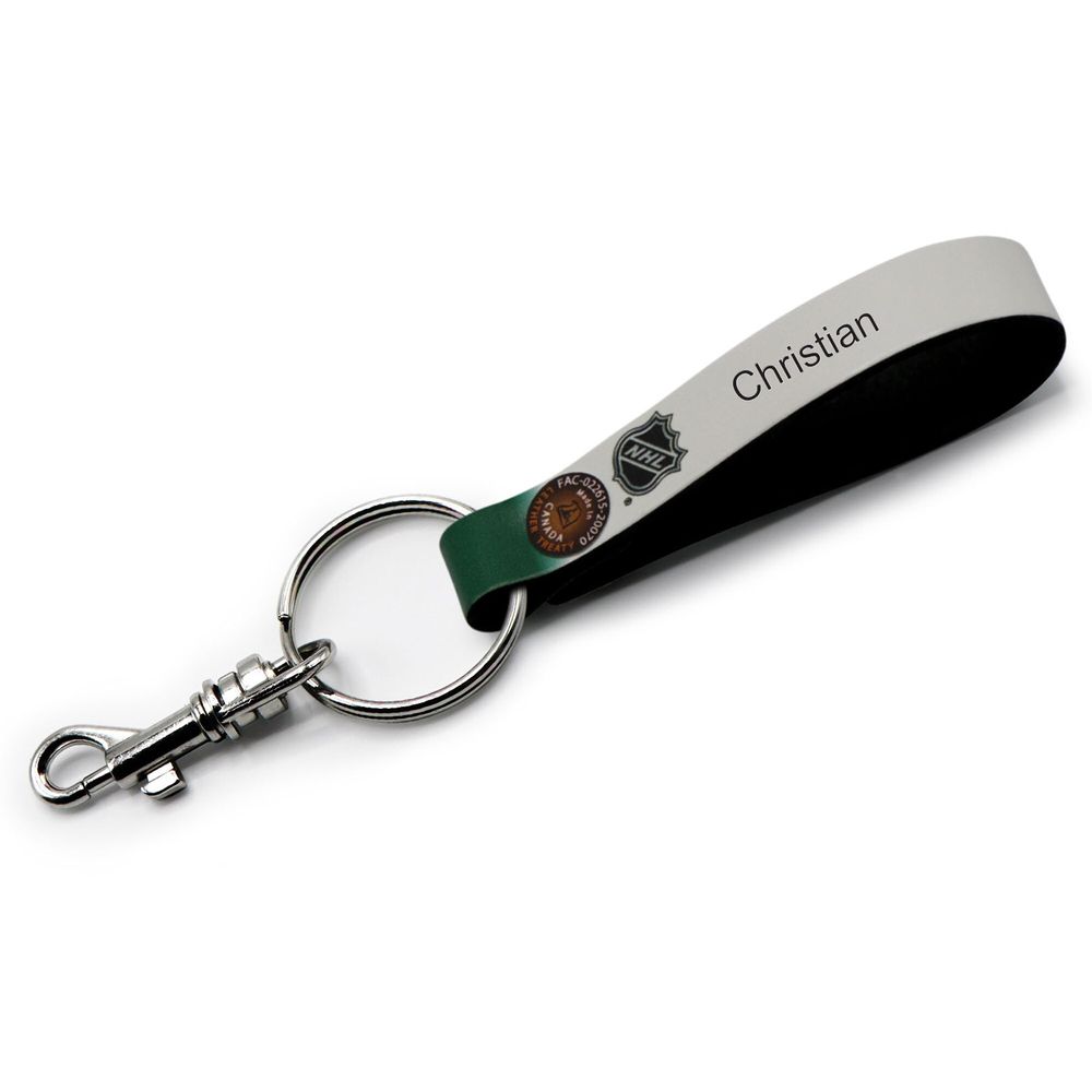 White Dallas Stars Personalized Leather Loop Keychain
