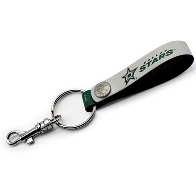 White Dallas Stars Personalized Leather Loop Keychain