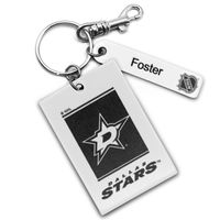 White Dallas Stars Personalized Leather Rectangle Keychain