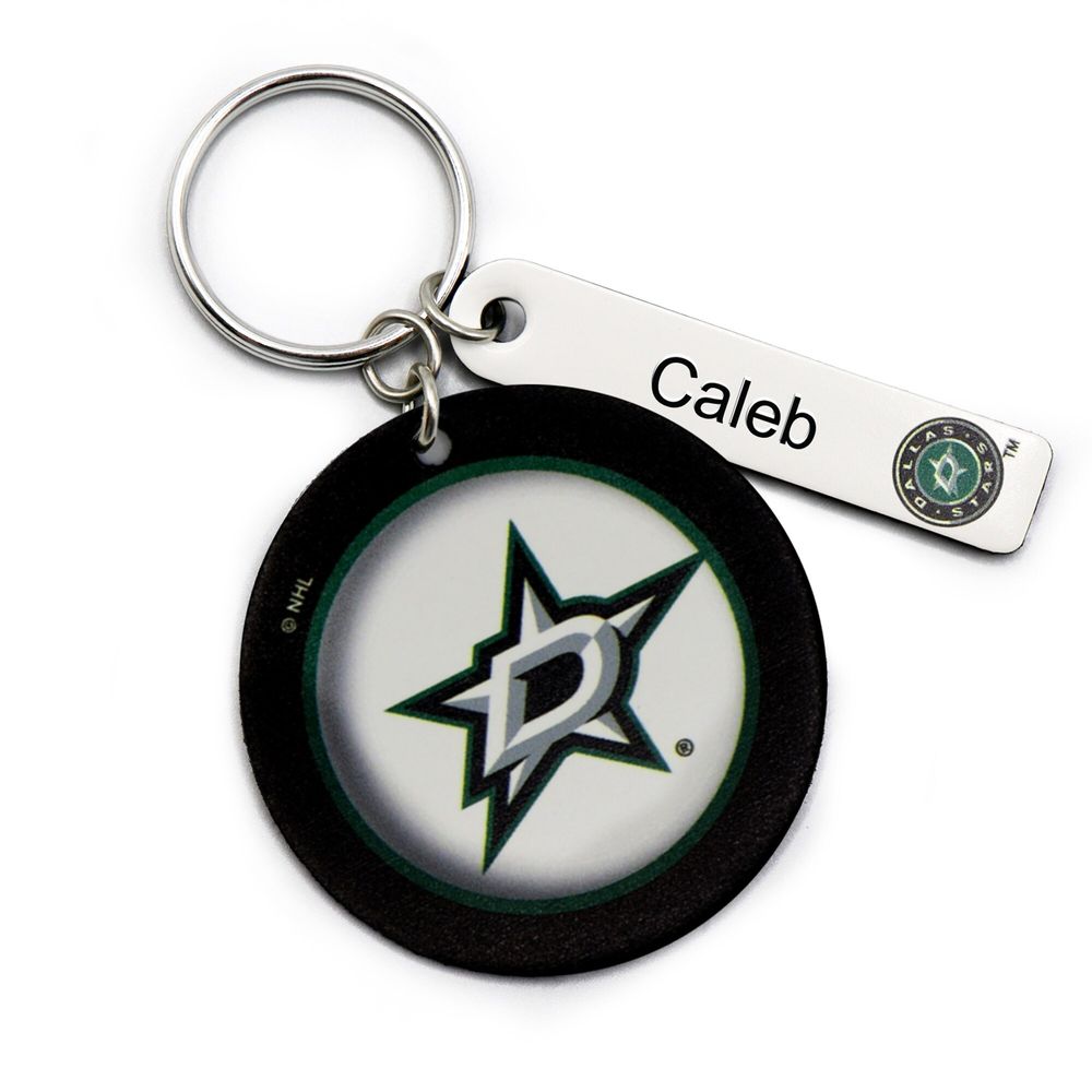 White Dallas Stars Personalized Leather Round Keychain