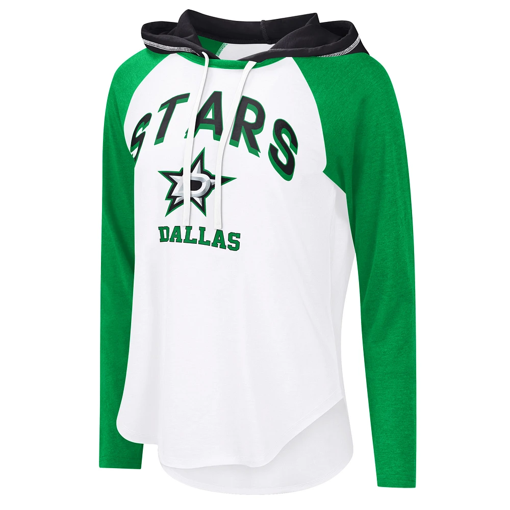 Women's G-III 4Her by Carl Banks  White Dallas Stars VIP Raglan Long Sleeve Hoodie T-Shirt