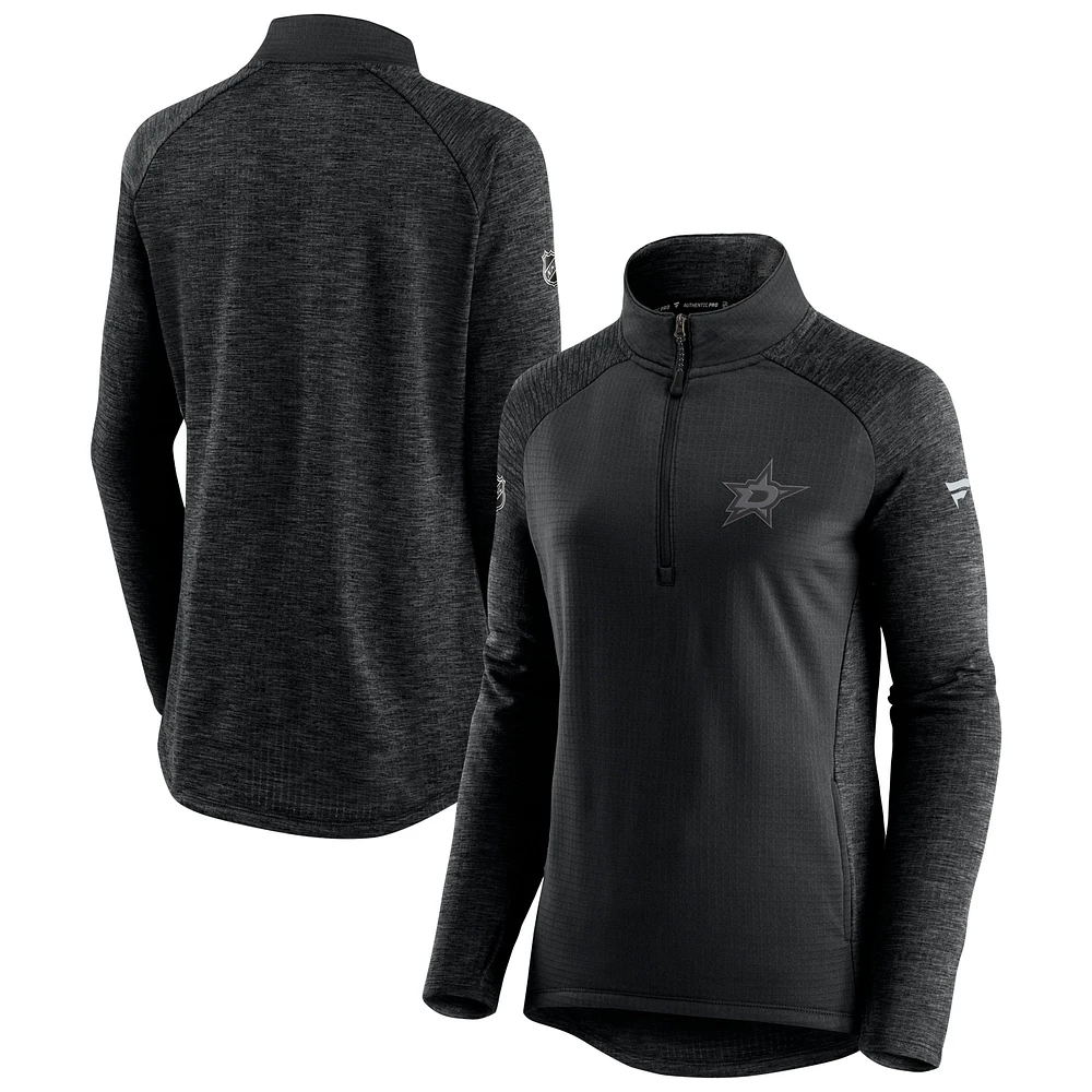 Women's Black/Heathered Charcoal Dallas Stars Authentic Pro Travel & Training Raglan Quarter-Zip Jacket