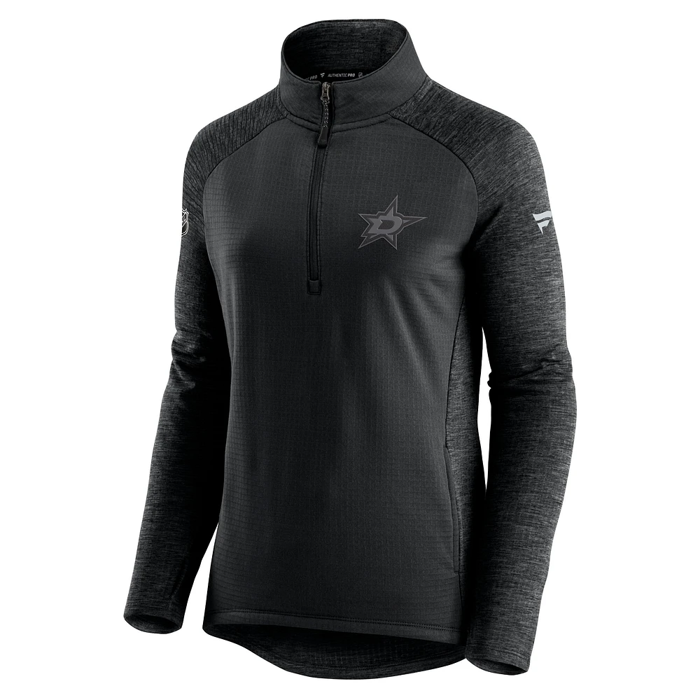 Women's Black/Heathered Charcoal Dallas Stars Authentic Pro Travel & Training Raglan Quarter-Zip Jacket