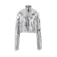 Women's Cuce  Silver Dallas Stars Cropped Sequin Fringe Blazer