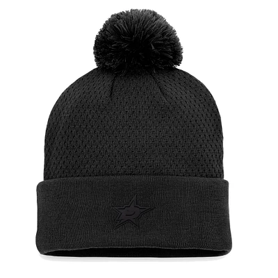 Bonnet en tricot à revers authentique Pro Road Fanatics pour femmes, noir, Dallas Stars, avec pompon