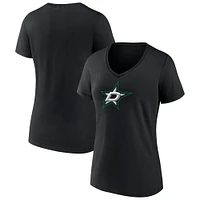 T-shirt noir à col en V de l'équipe avec logo principal Fanatics des Stars Dallas pour femmes