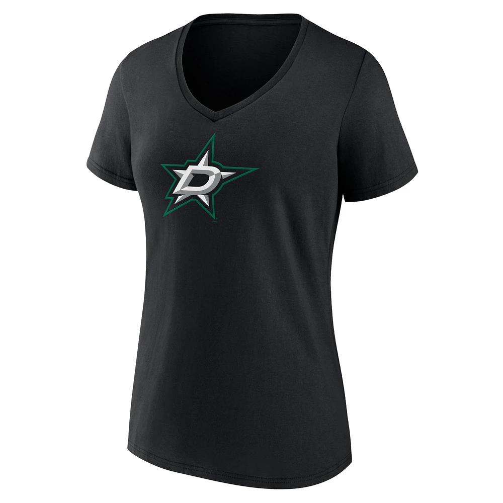 T-shirt noir à col en V de l'équipe avec logo principal Fanatics des Stars Dallas pour femmes