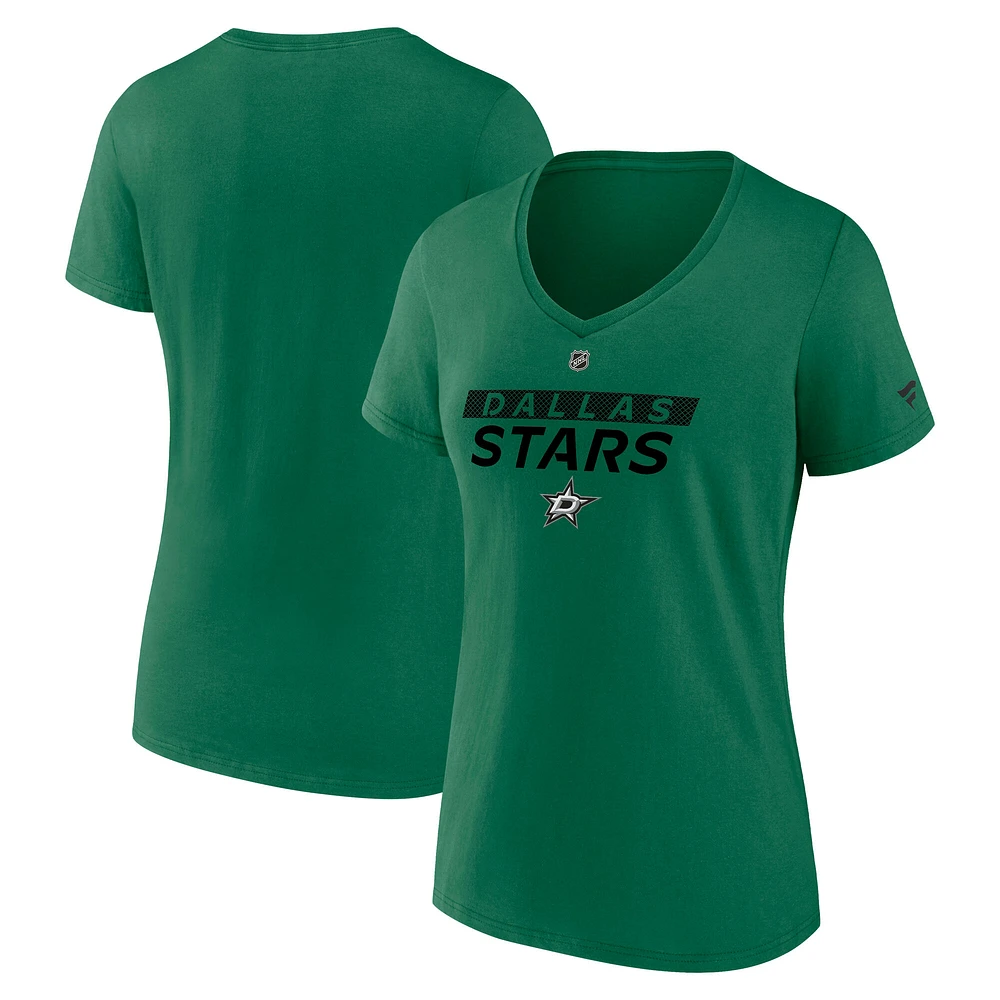 T-shirt à col en V authentique Pro Core Primary Dallas Stars de Fanatics Kelly Green pour femme