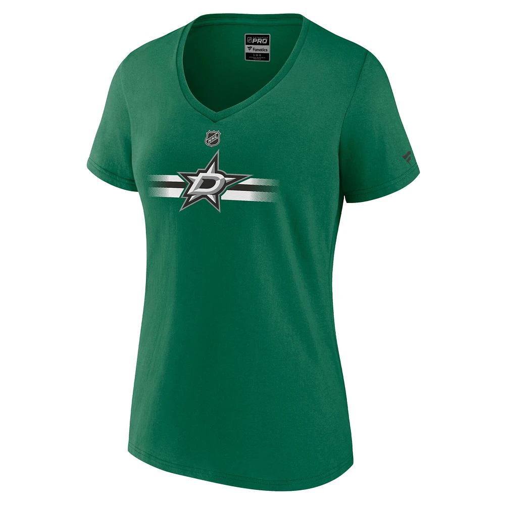 Women's Fanatics Kelly Green Dallas Stars Authentic Pro Secondary V-Neck T-Shirt