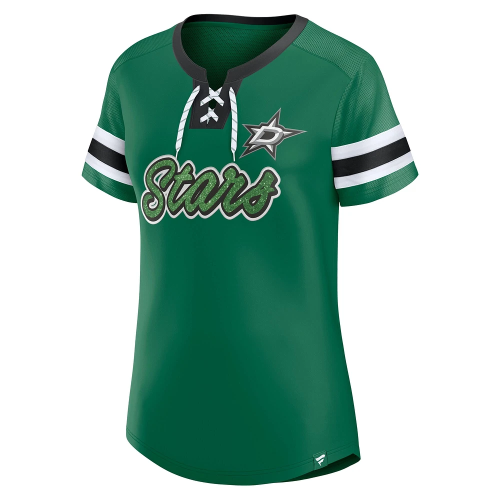 Women's Fanatics Kelly Green Dallas Stars Iconic Athena Lace-Up T-Shirt
