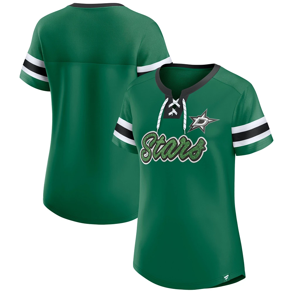 Women's Fanatics Kelly Green Dallas Stars Iconic Athena Lace-Up T-Shirt