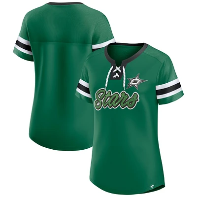 Women's Fanatics Kelly Green Dallas Stars Iconic Athena Lace-Up T-Shirt