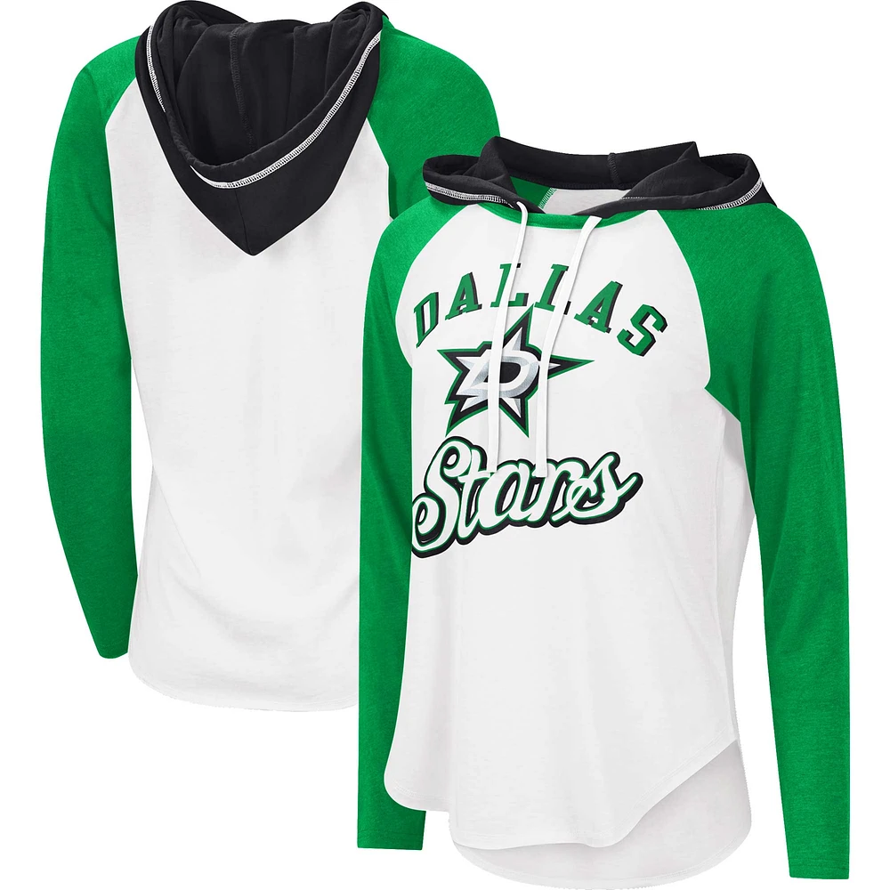 T-shirt léger à capuche G-III Sports by Carl Banks pour femmes, blanc/vert Kelly, MVP Raglan des Stars de Dallas