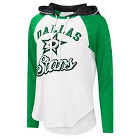 T-shirt léger à capuche G-III Sports by Carl Banks pour femmes, blanc/vert Kelly, MVP Raglan des Stars de Dallas