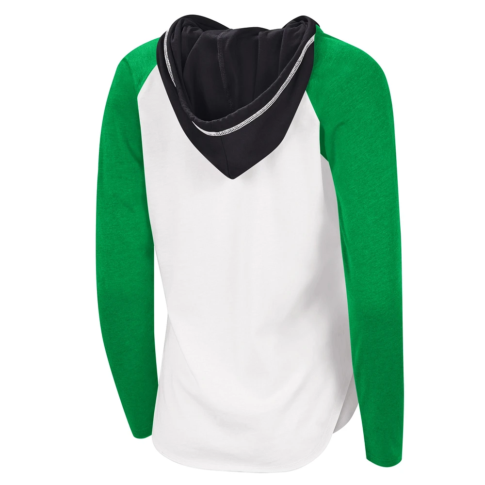 Women's G-III Sports by Carl Banks White/Kelly Green Dallas Stars MVP Raglan Lightweight Hooded T-Shirt