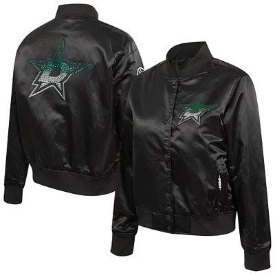 Veste en satin à boutons-pression pour femme Pro Standard Dallas Stars, noire, avec strass