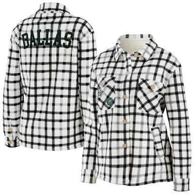 Dallas Stars WEAR by Erin Andrews Women's Plaid Button-Up Shirt Jacket - Oatmeal