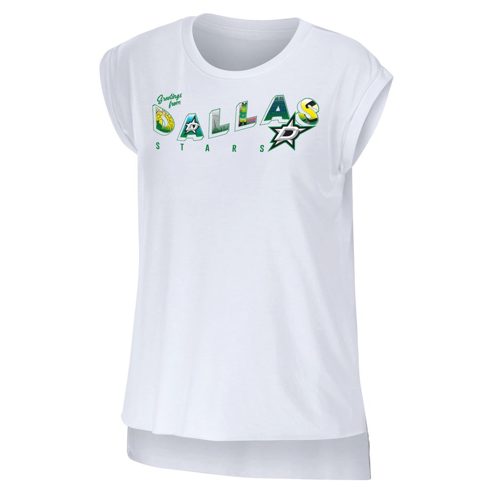 Women's WEAR by Erin Andrews White Dallas Stars Greetings From Muscle T-Shirt