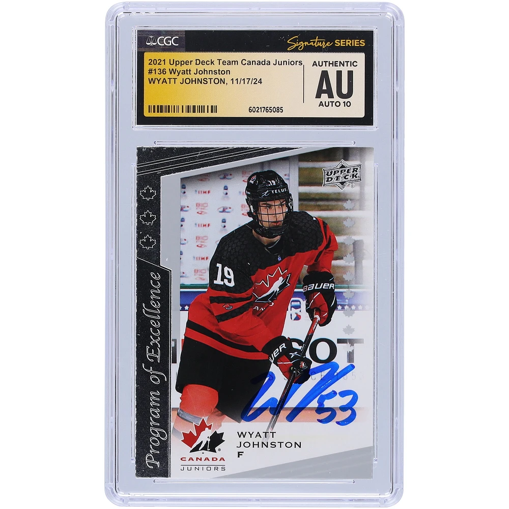 Wyatt Johnston Dallas Stars Autographed 2021 Upper Deck Team Canada Juniors #136 CGC Fanatics Witnessed Authenticated Auto 10 Rookie Card