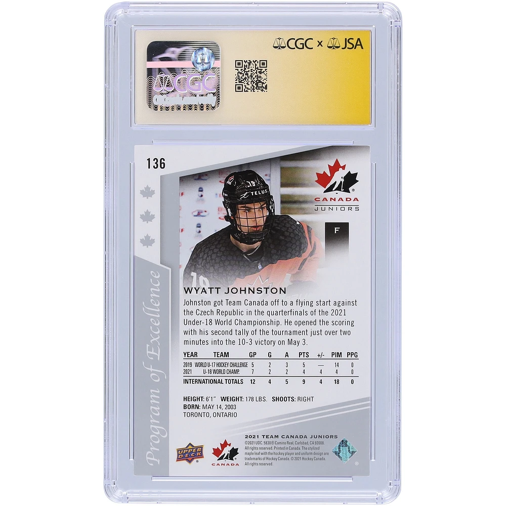 Wyatt Johnston Dallas Stars Autographed 2021 Upper Deck Team Canada Juniors #136 CGC Fanatics Witnessed Authenticated Auto 10 Rookie Card
