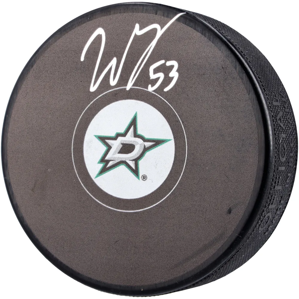 Wyatt Johnston Dallas Stars Autographed 16 x 20 White Jersey with Puck Photograph
