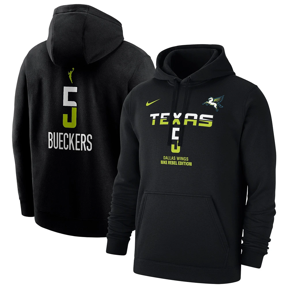 Sweat à capuche Nike Paige Bueckers pour homme, édition Rebel, nom et numéro, noir, Dallas Wings, draft WNBA 2025