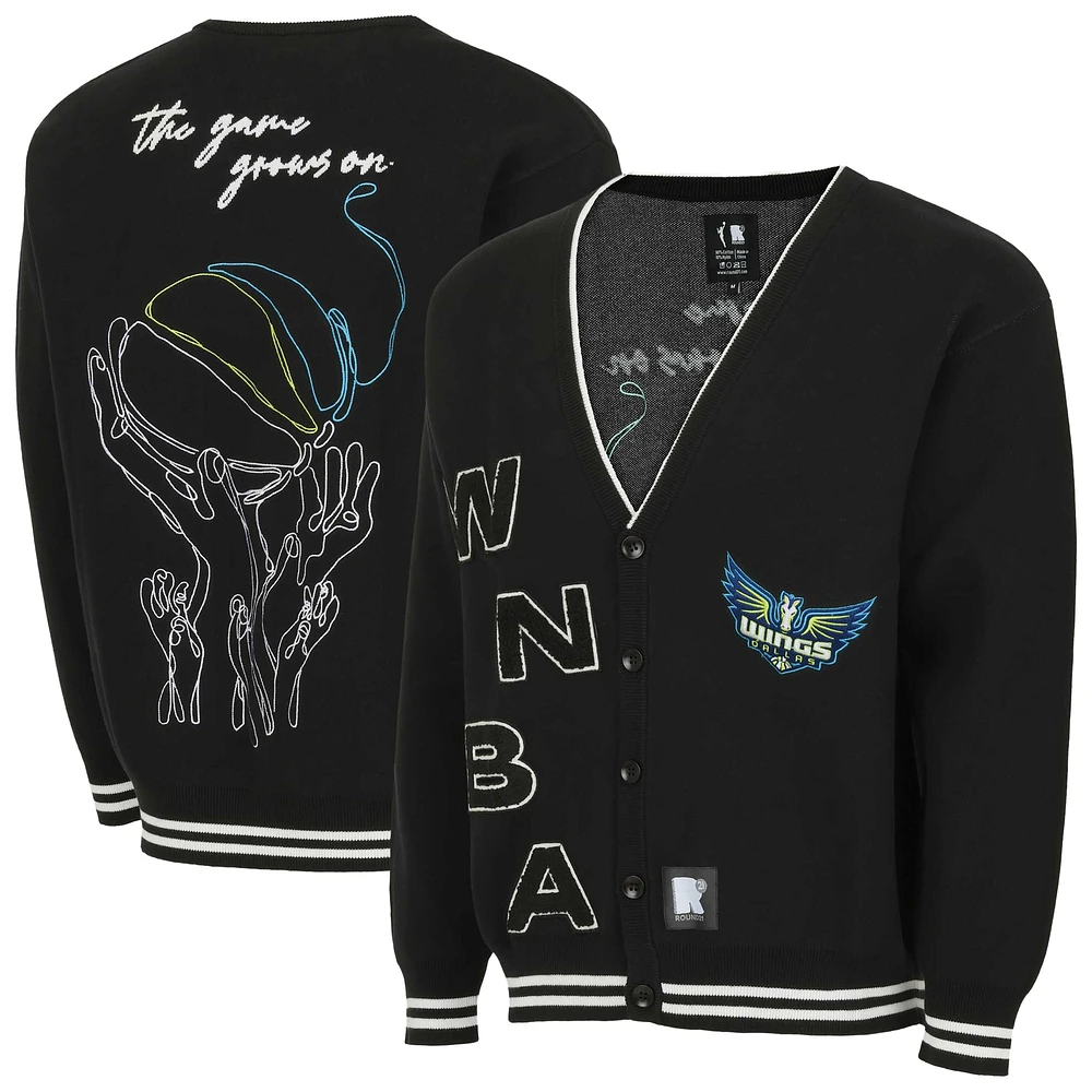 Cardigan unisexe round21 noir Dallas Wings Campus Fit à boutons complets