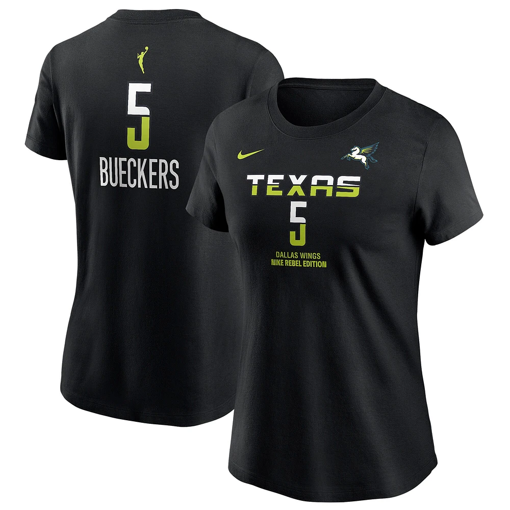 T-shirt Nike Paige Bueckers noir pour femme, Dallas Wings, édition Rebel Draft WNBA 2025, avec nom et numéro