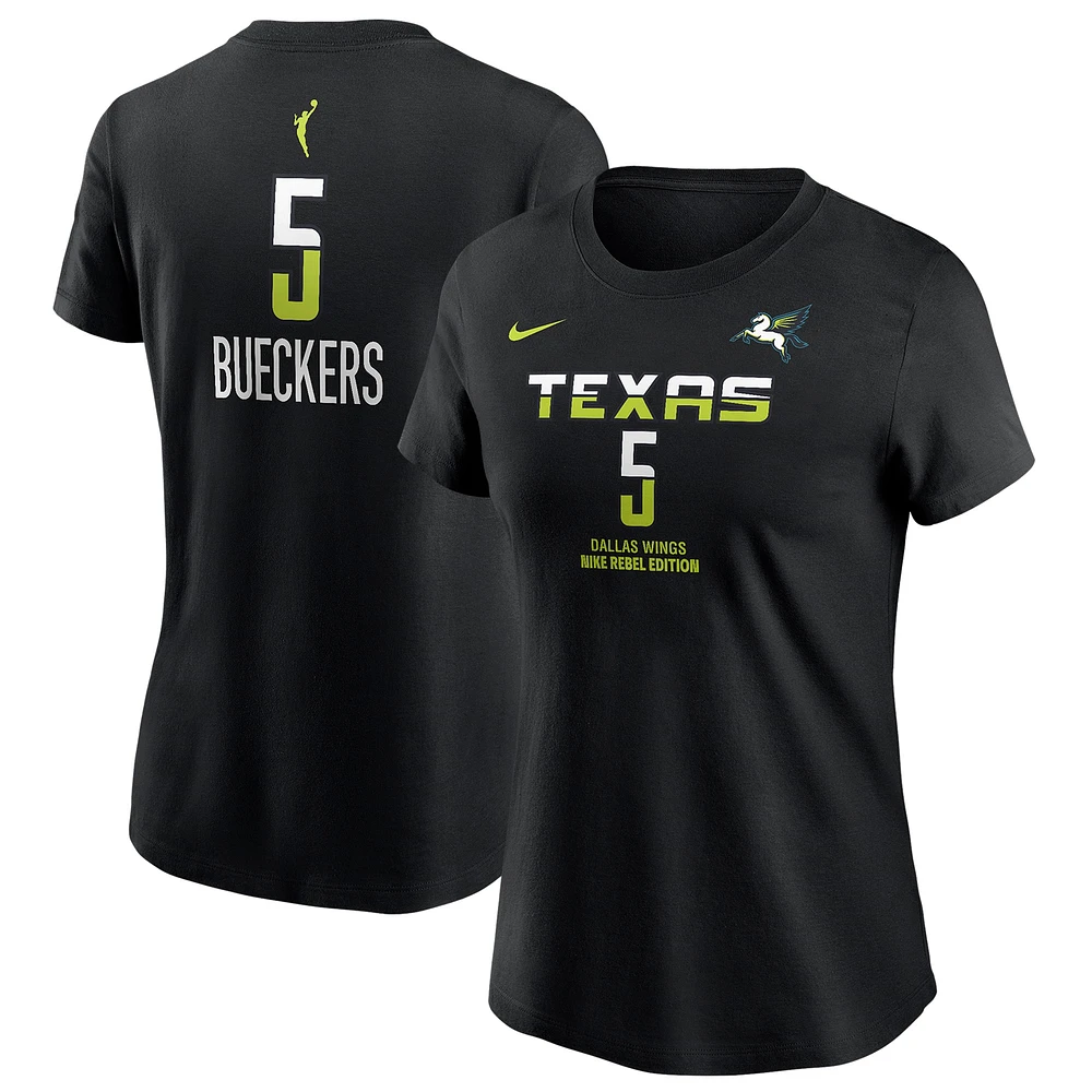 T-shirt Nike Paige Bueckers noir pour femme, Dallas Wings, édition Rebel Draft WNBA 2025, avec nom et numéro
