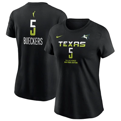 T-shirt Nike Paige Bueckers noir pour femme, Dallas Wings, édition Rebel Draft WNBA 2025, avec nom et numéro