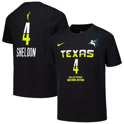 T-shirt avec nom et numéro pour jeune Nike Jacy Sheldon Dallas Wings Draft Rebel Edition