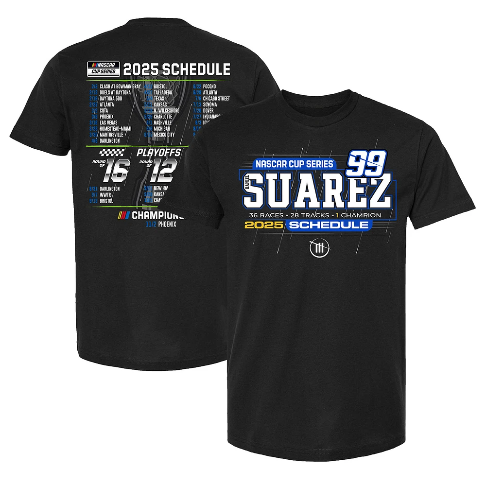 Men's Checkered Flag Sports Black Daniel Suarez 2025 NASCAR Cup Series Schedule T-Shirt