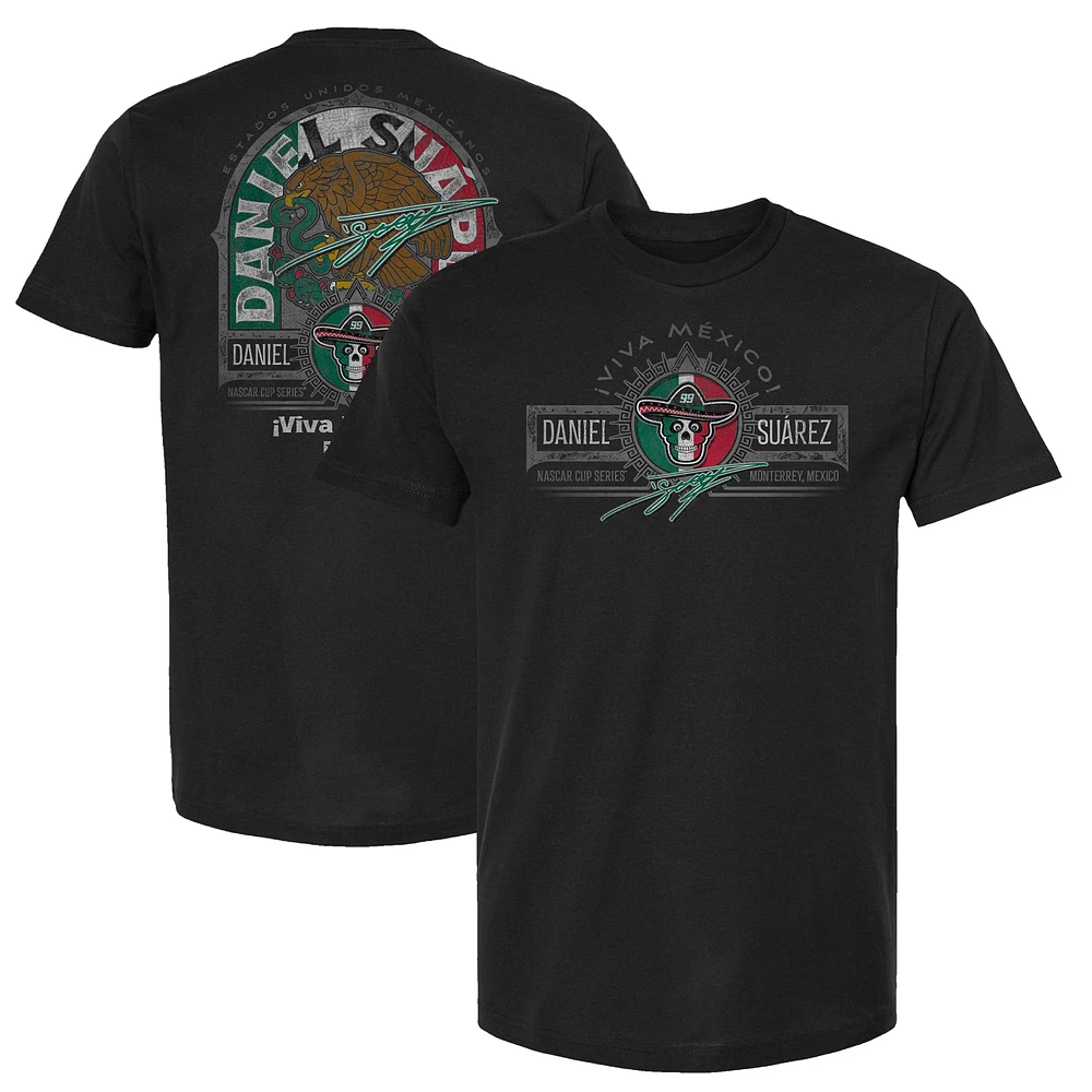 T-shirt noir pour homme de la collection Trackhouse Racing Team avec emblème du patrimoine mexicain Daniel Suarez