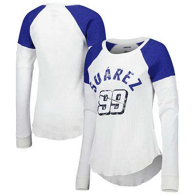 Women's G-III 4Her by Carl Banks White Daniel Suarez Action Tri-Blend Thermal Raglan Long Sleeve T-Shirt