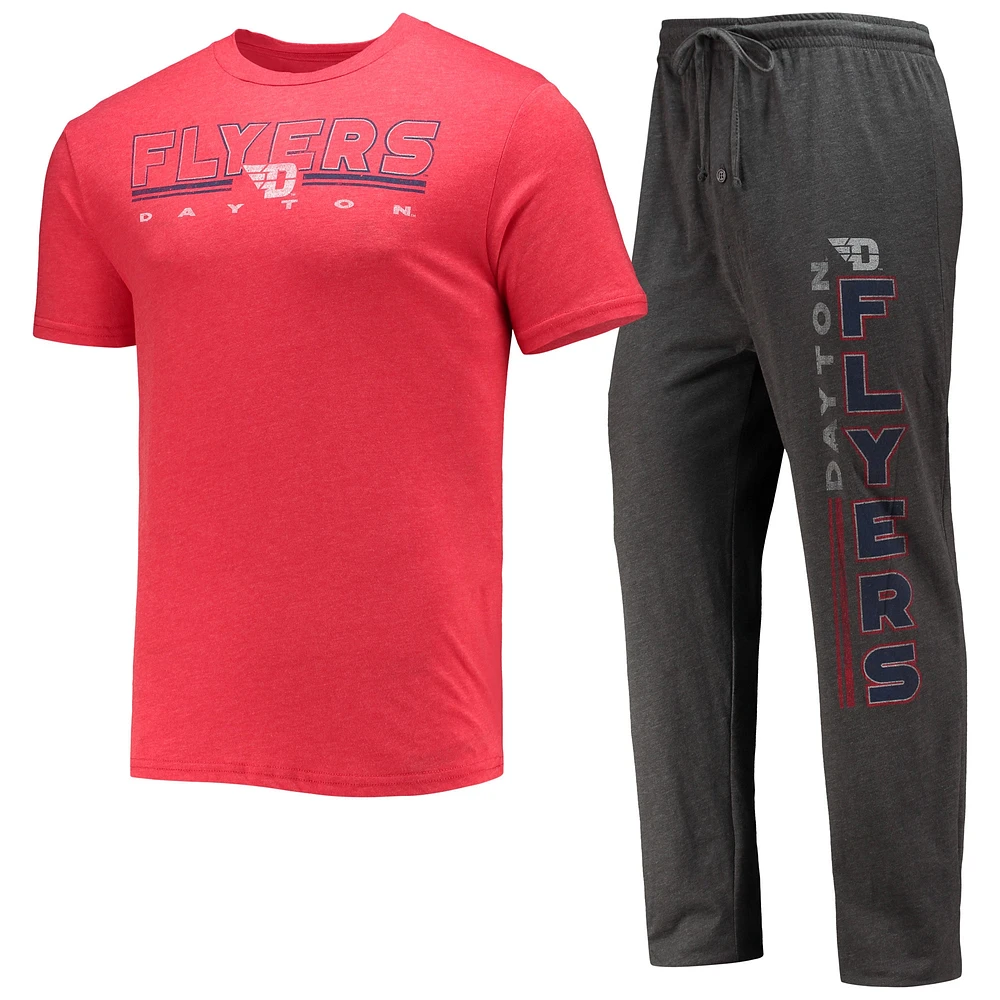 Concepts Sport Heathered Charcoal/Red Dayton Flyers Meter T-Shirt & Pants Sleep Set