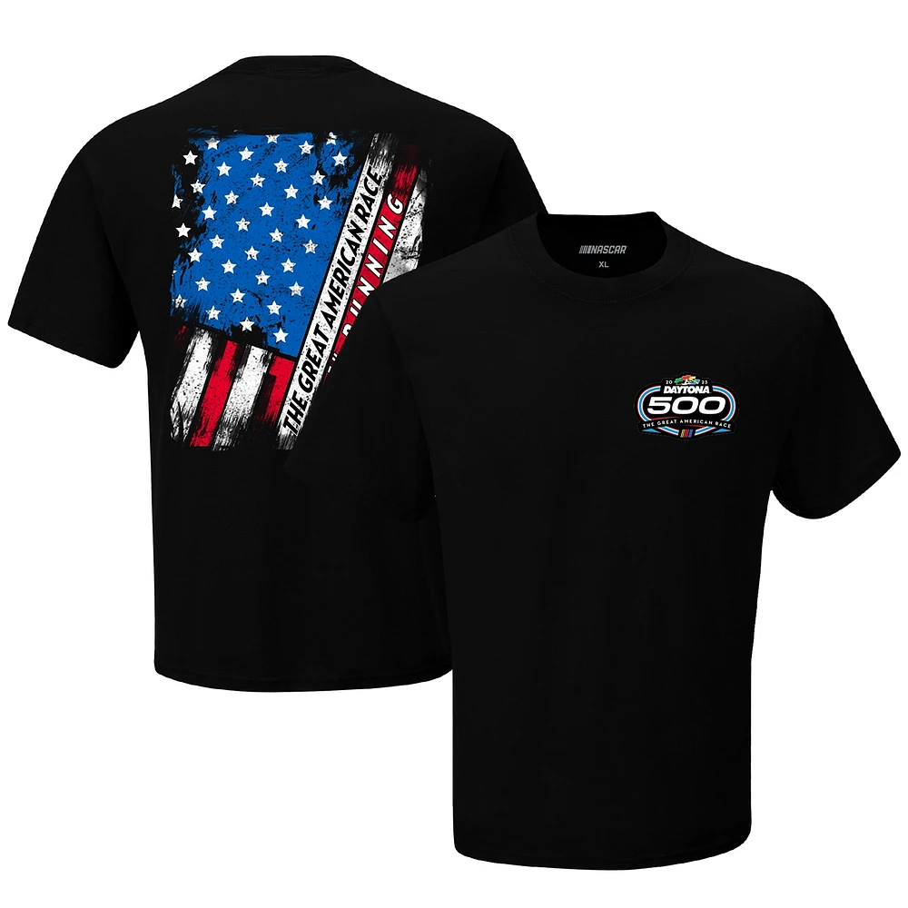 T-shirt à damier noir pour homme 2023 Daytona 500 drapeau américain