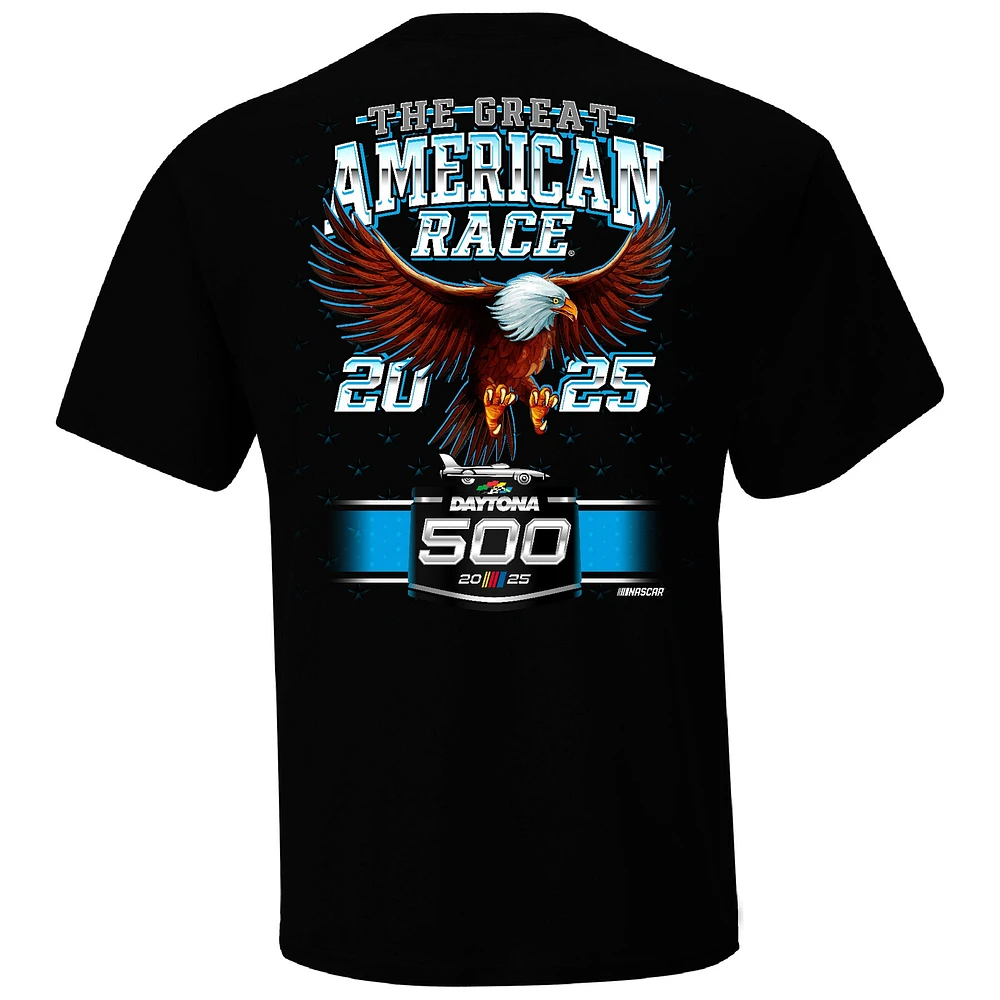 T-shirt à damier pour homme Daytona International Speedway 2025 500 Eagle noir