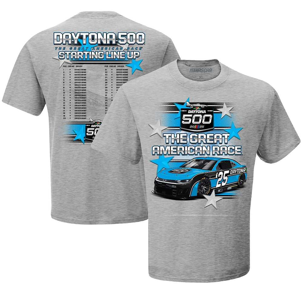 Men's Checkered Flag Sports Gray Daytona International Speedway 2025 500 Starting Lineup T-Shirt