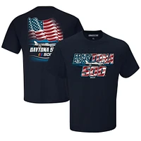T-shirt à damier pour homme avec drapeau américain Daytona International Speedway 2025 500 bleu marine