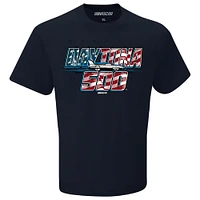 T-shirt à damier pour homme avec drapeau américain Daytona International Speedway 2025 500 bleu marine