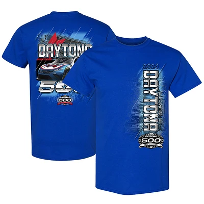 T-shirt graphique à damier Flag Sports Royal 2024 Daytona 500 pour hommes