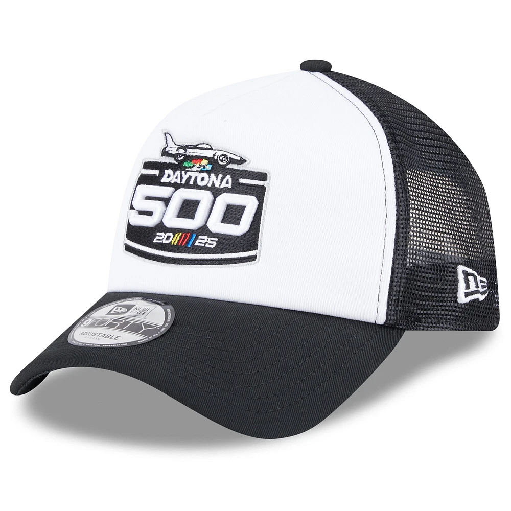 Casquette ajustable en mousse A-Frame 9FORTY pour homme Daytona International Speedway 2025 Daytona 500 New Era noire/blanche