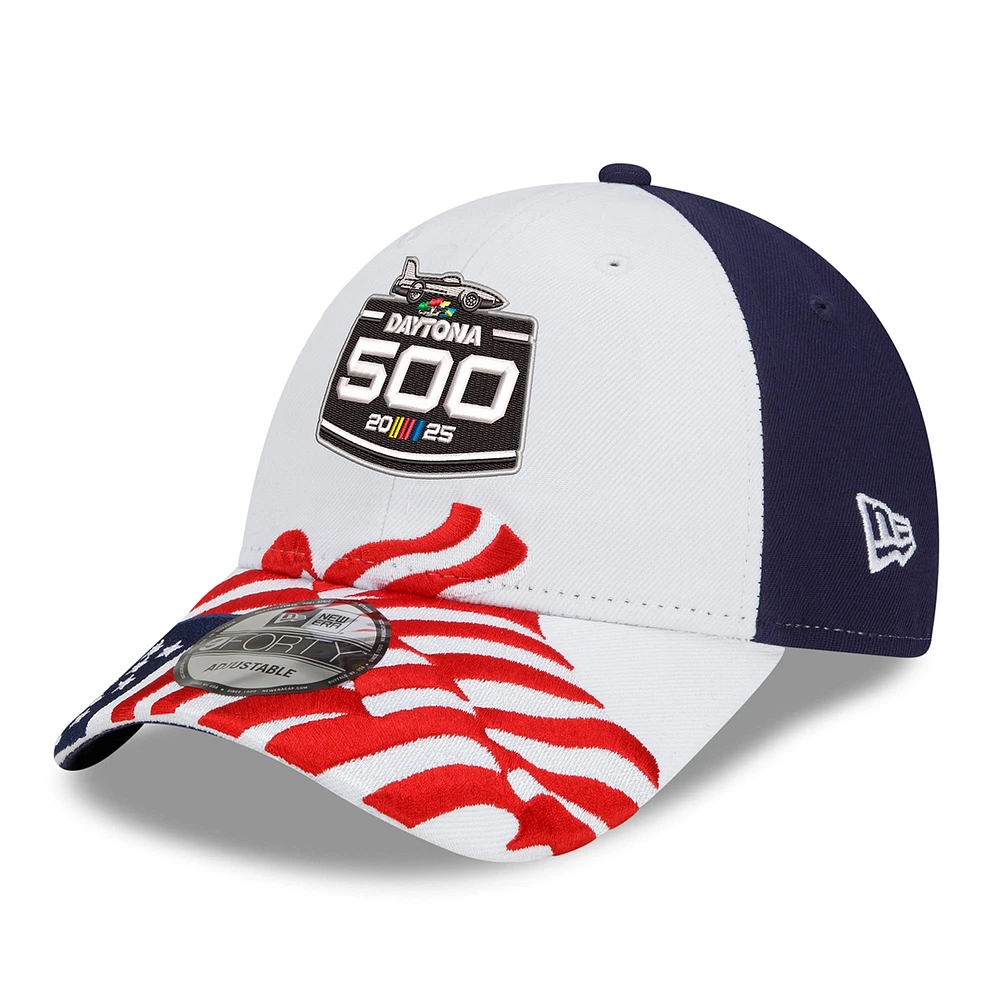 Casquette ajustable 2025 Daytona 500 9FORTY New Era blanche pour hommes