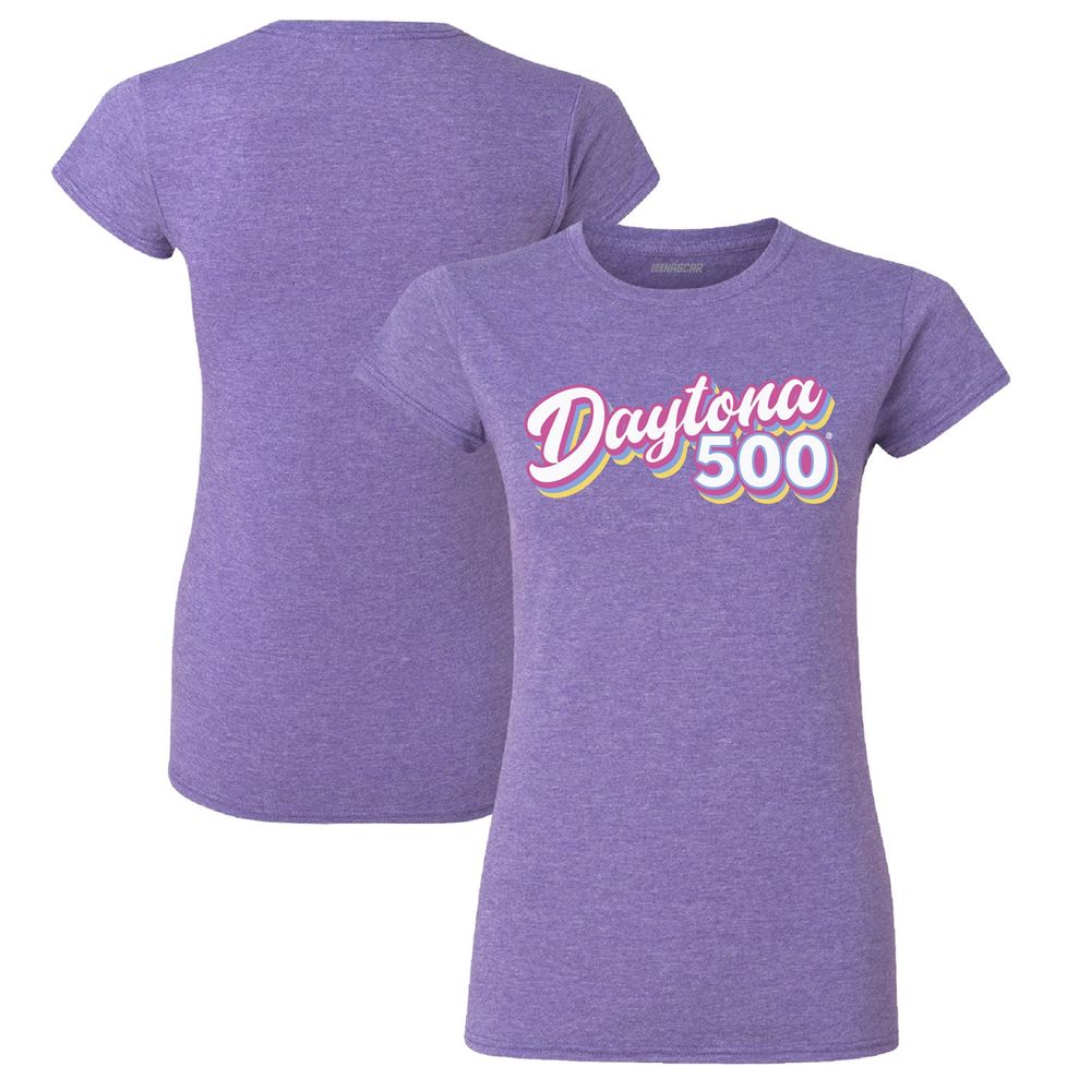 Women's Checkered Flag Heathered Purple Daytona 500 Retro T-Shirt