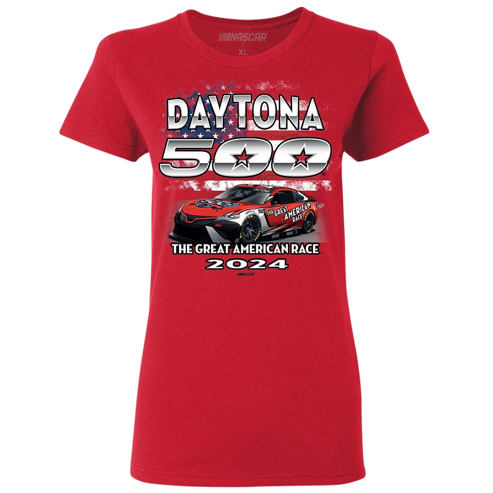 Women's Checkered Flag Sports  Red 2024 Daytona 500 Graphic Car T-Shirt