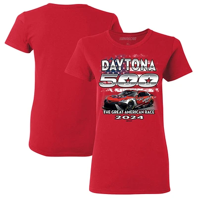 T-shirt de voiture graphique Daytona 500 rouge sport drapeau à damier pour femmes 2024